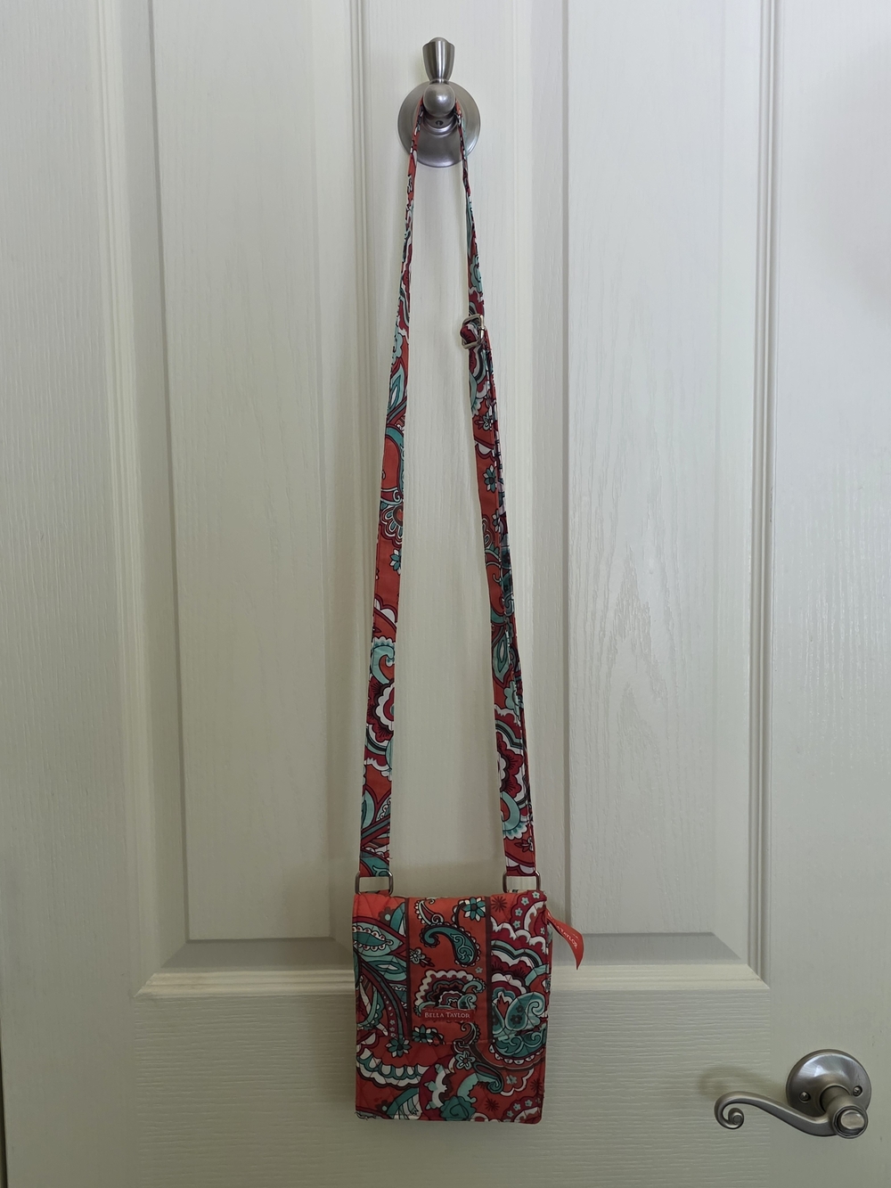 Bella Taylor Red Quilted Crossbody with Teal Paisley Print - Picture 2 of 3